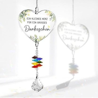 Thank You Crystal Suncatcher - Heart & Maple Leaf Gift for Women, Teachers & Colleagues