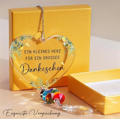 Thank You Crystal Suncatcher - Heart & Maple Leaf Gift for Women, Teachers & Colleagues