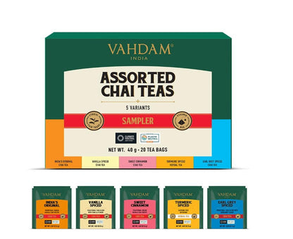VAHDAM Chai Tea Tasting Set - 5 Flavours, 20 Pyramid Tea Bags - Assorted Variety Pack