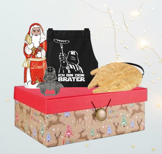 Star Wars BBQ-Meister-Geschenkbox – Grillschürze, Schneidebrett, Flaschenöffner &amp; Lindt-Schokolade