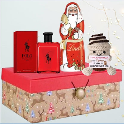 Weihnachtsgeschenkbox für ihn – „Für den Mann, den ich liebe“ mit niedlichem Erinnerungsplüschtier