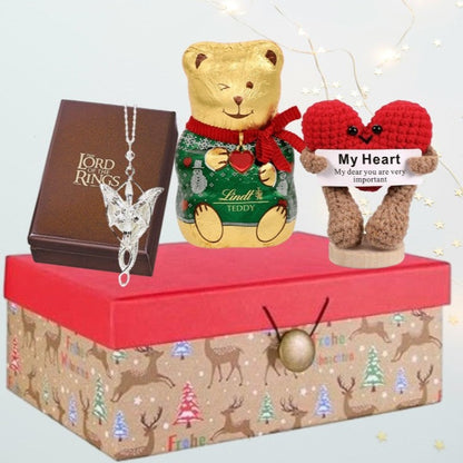 Weihnachtsgeschenkbox – Herr der Ringe Arwen Abendstern-Anhänger &amp; Lindt Teddybär
