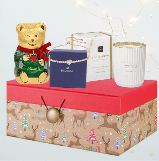 Weihnachtsgeschenkbox – Swarovski Herzarmband, RITUALS Kerze &amp; Lindt Teddybär