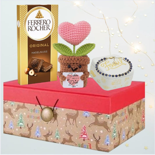 Fossil Gold Bracelet Gift for Her - with Sunflower Lucky Charm & Ferrero Rocher