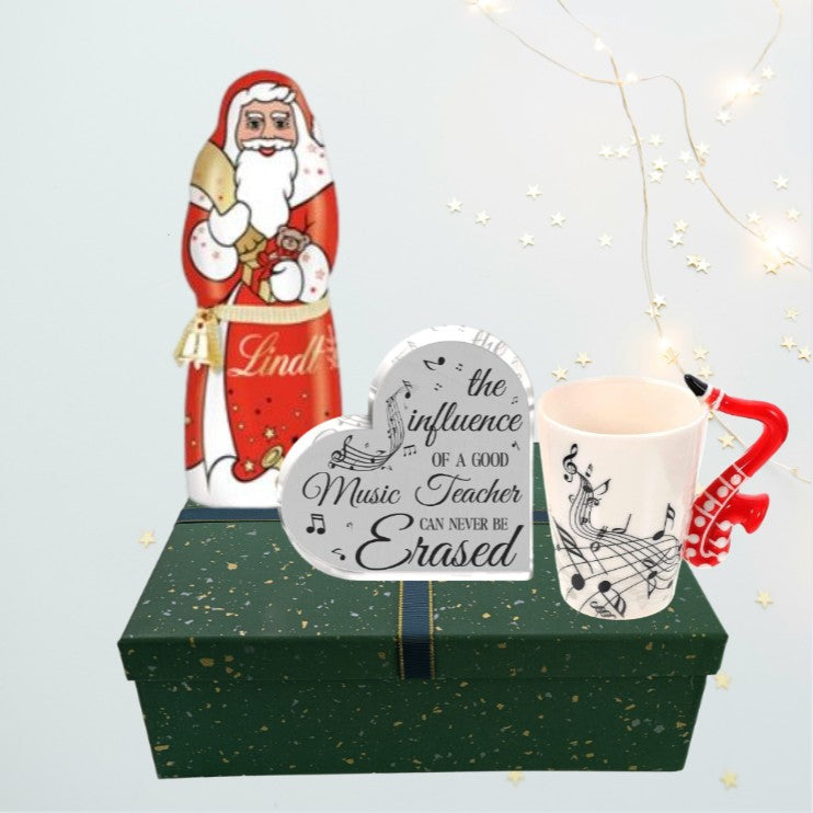 Music Teacher Gift Box - Heart Plaque & Saxophone Mug
