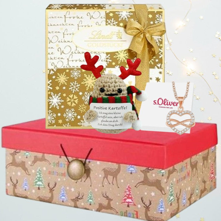 s.Oliver Sterling Silber Herzkette Weihnachtsgeschenkbox - mit Lindt Pralinen &amp; Positive Potato