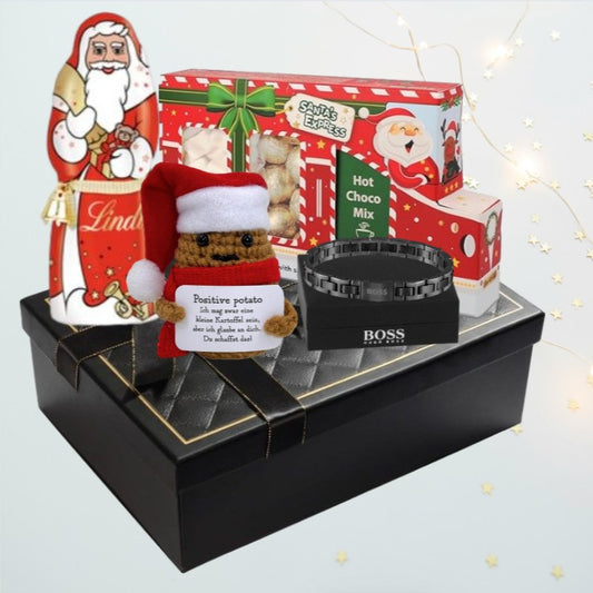BOSS Jewelry Metallgliederarmband-Weihnachtsgeschenkbox – mit Positive Friend, Santa's Express &amp; Lindt Schokolade