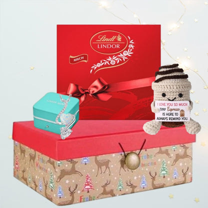 Christmas Gift - 'I Love You' Opal Necklace with Cute Reminder Plush & Lindt Pralines