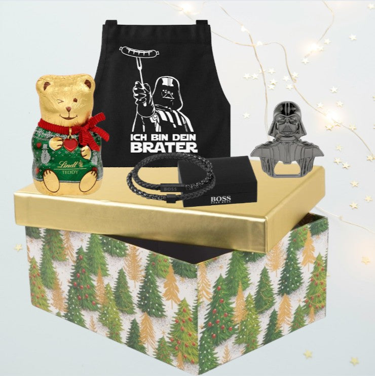 Star Wars Grillschürzen-Geschenkset – Herren-Grillschürze mit Darth Vader Flaschenöffner &amp; weihnachtlichen Extras