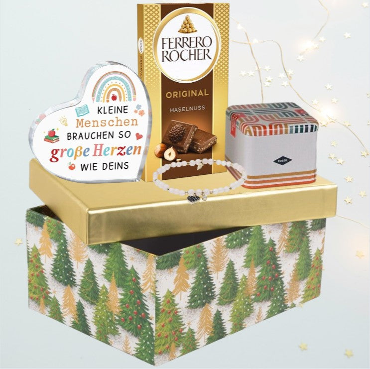 Weihnachtsgeschenkbox für Lehrer – „Danke“-Armband von FOSSIL &amp; Herzschild