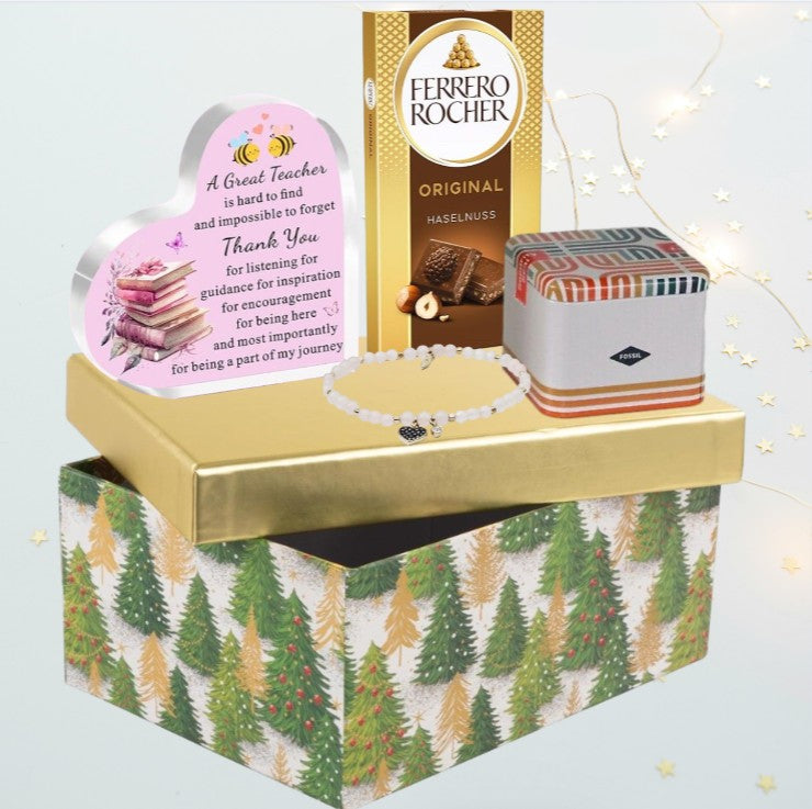 Weihnachtsgeschenkbox für Lehrer – „Danke“-Armband von FOSSIL &amp; Herzschild