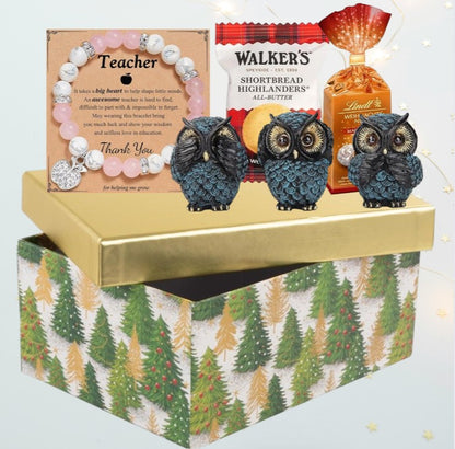 Weihnachtsgeschenkbox für Lehrer – Weisheitsset der drei weisen Eulen
