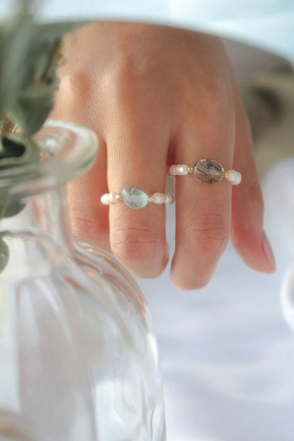 Elastic Rings with Natural Crystals & Freshwater Pearls - Wear your energy, Align your vibe.