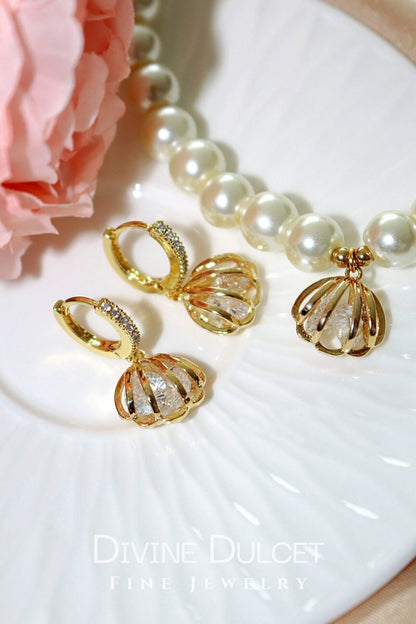 Seashell Hoop Earrings with Cubic Zirconia - Let the sea’s magic shine with every move
