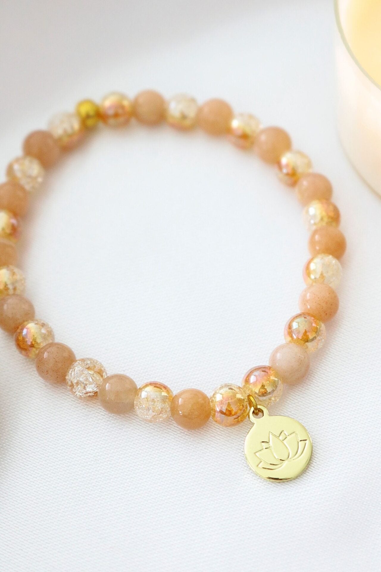 Sunstone Elastic Bracelet with Lotus Charm - Carry luck and light wherever you go