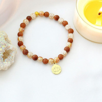 Orange Goldstone Lotus Bracelet 24K Gold - Wear abundance, Attract light.