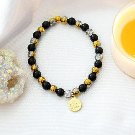 Obsidian Lotus Protection Bracelet -  Ground your energy. Guard your spirit. Grow your soul.