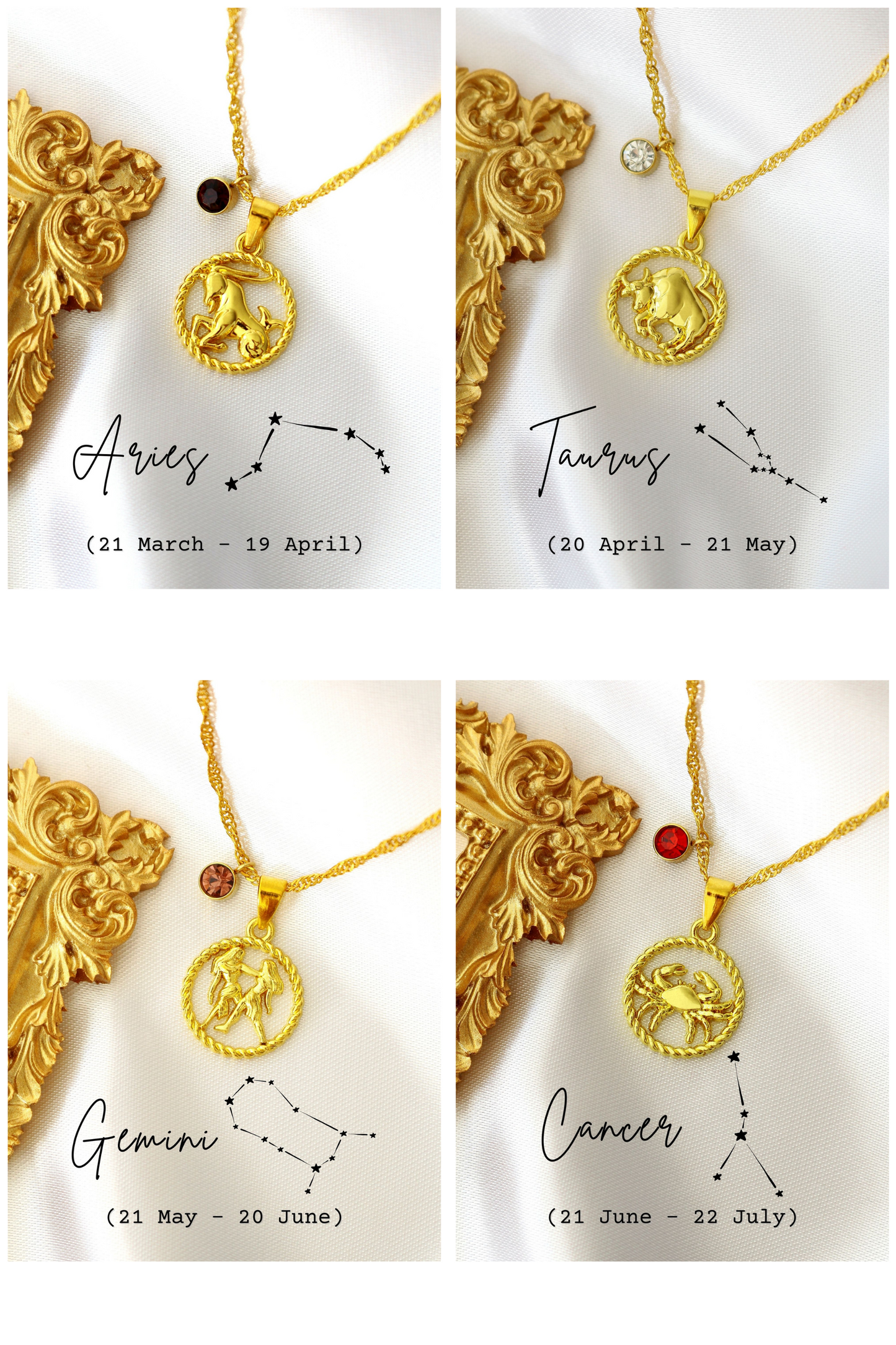 Dainty Gold Zodiac Coin Necklace with Crystal Birthstone — Let the Stars Tell Your Story