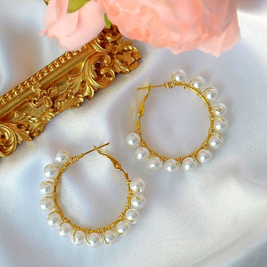 Elegant Pearl Hoop Earrings - Shine Bright, Shine Bold