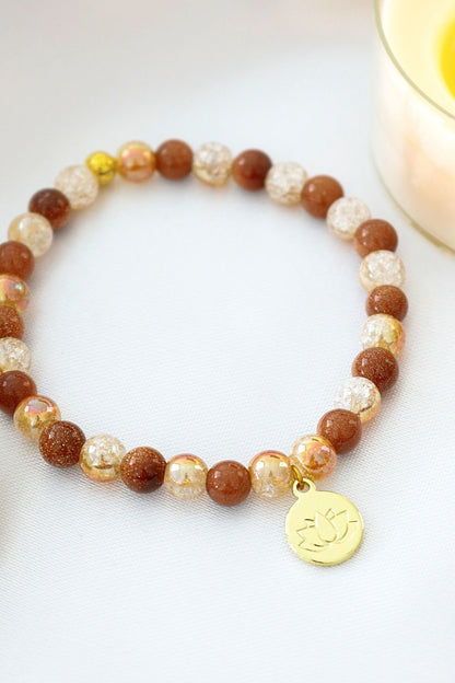Orange Goldstone Lotus Bracelet 24K Gold - Wear abundance, Attract light.