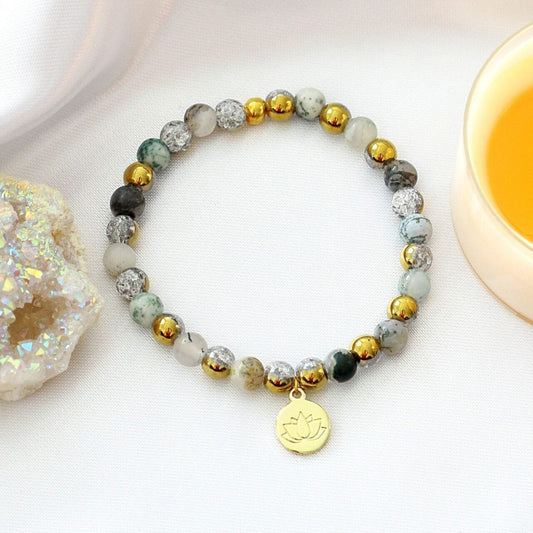 Mossy Agate Lotus Bracelet – Spiritual Growth & Balance