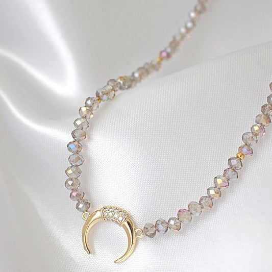 Light Blue Chrome Crystal Choker with Gold-Plated Pendant -  Dreamy sparkles for every moment.