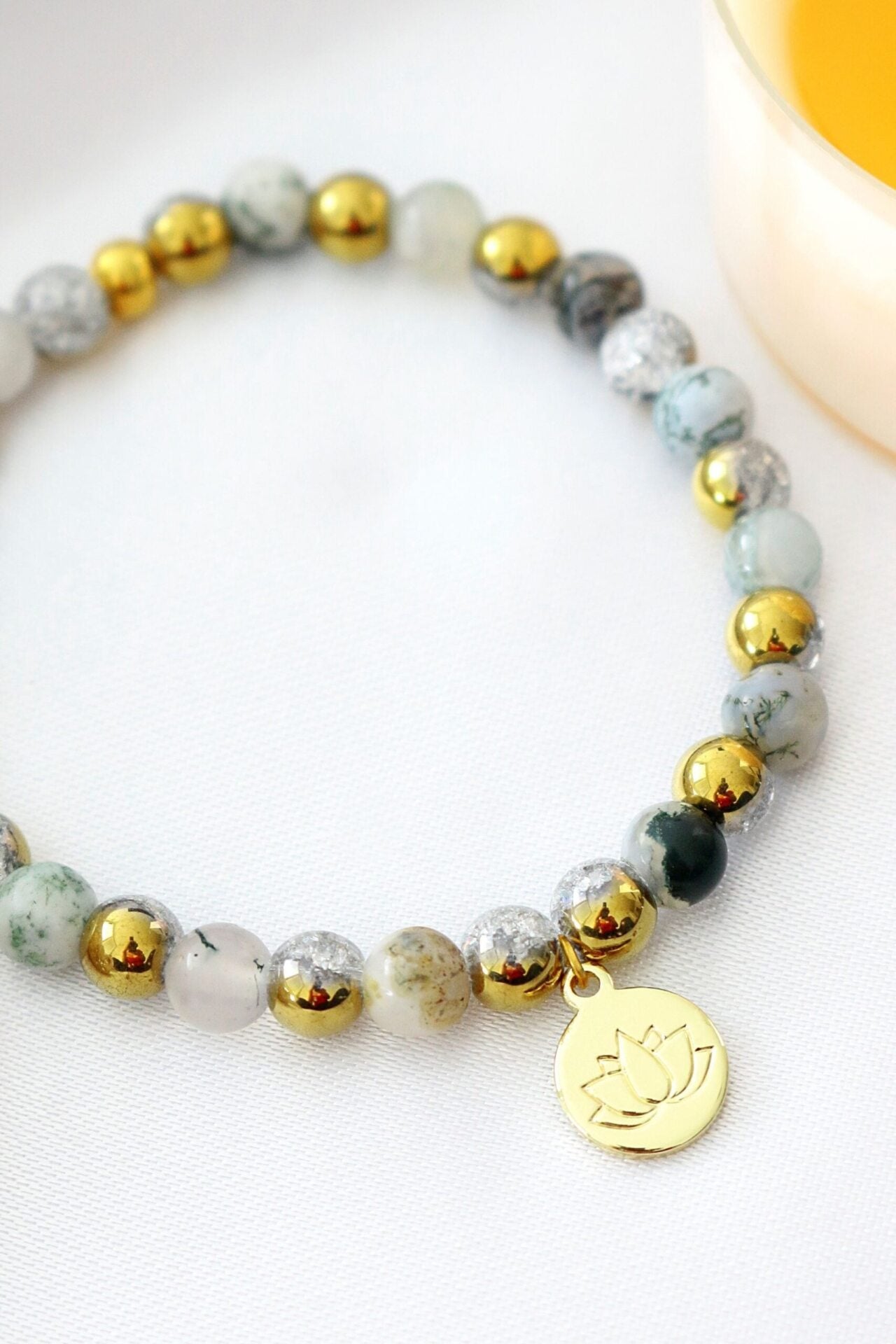 Mossy Agate Lotus Bracelet – Spiritual Growth & Balance
