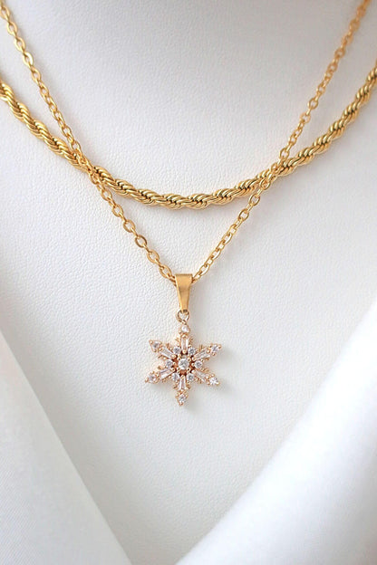 Halskette mit Schneeflocken-Anhänger, 24 Karat vergoldet mit Zirkonia – Zarte Eleganz