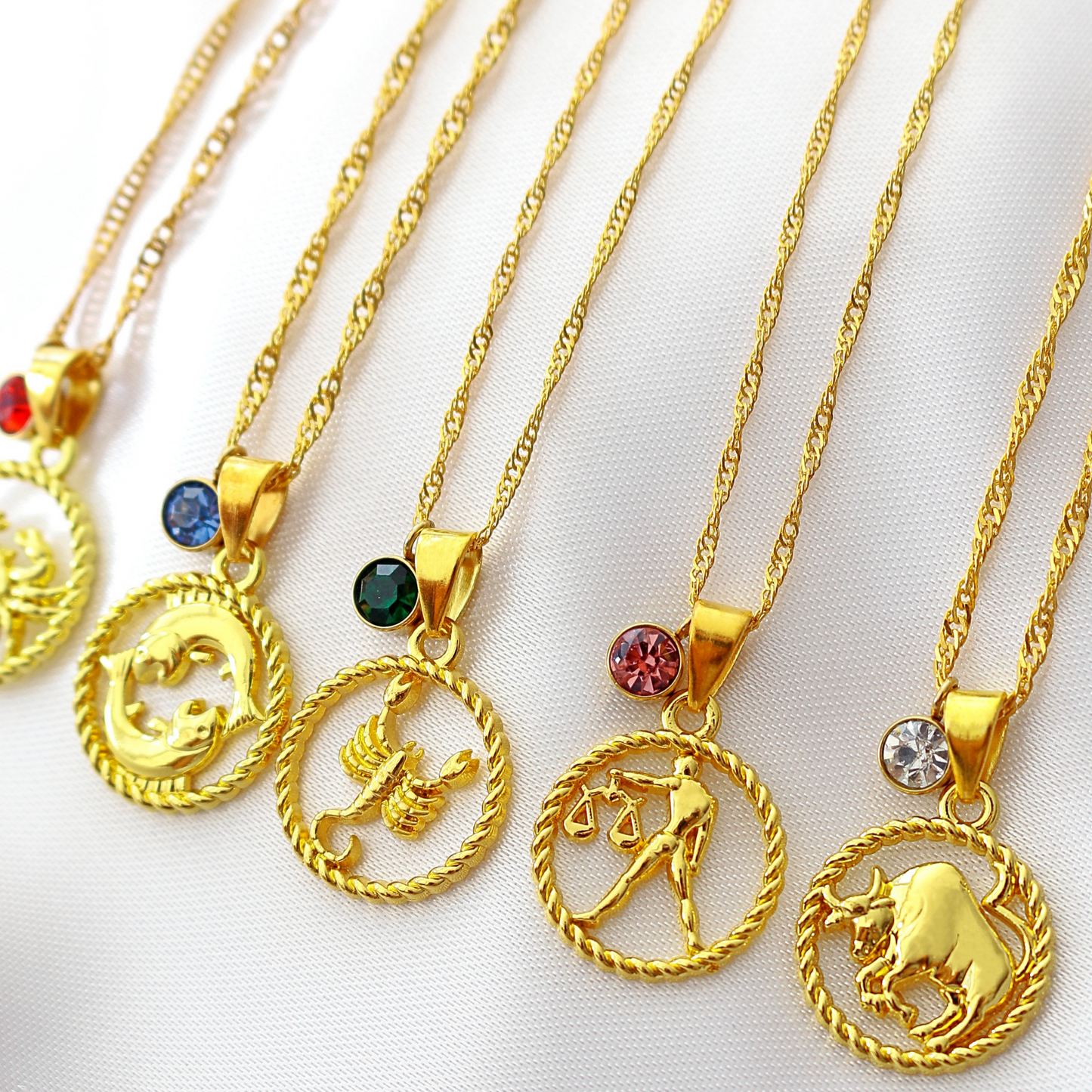 Dainty Gold Zodiac Coin Necklace with Crystal Birthstone — Let the Stars Tell Your Story