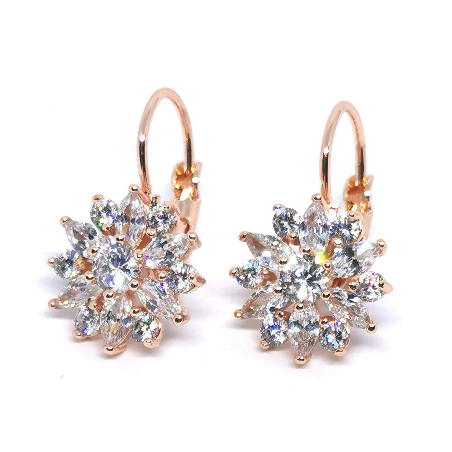 Sunflower Huggie Earrings Rose Gold & Cubic Zirconia -  Blooms of joy for your ears.