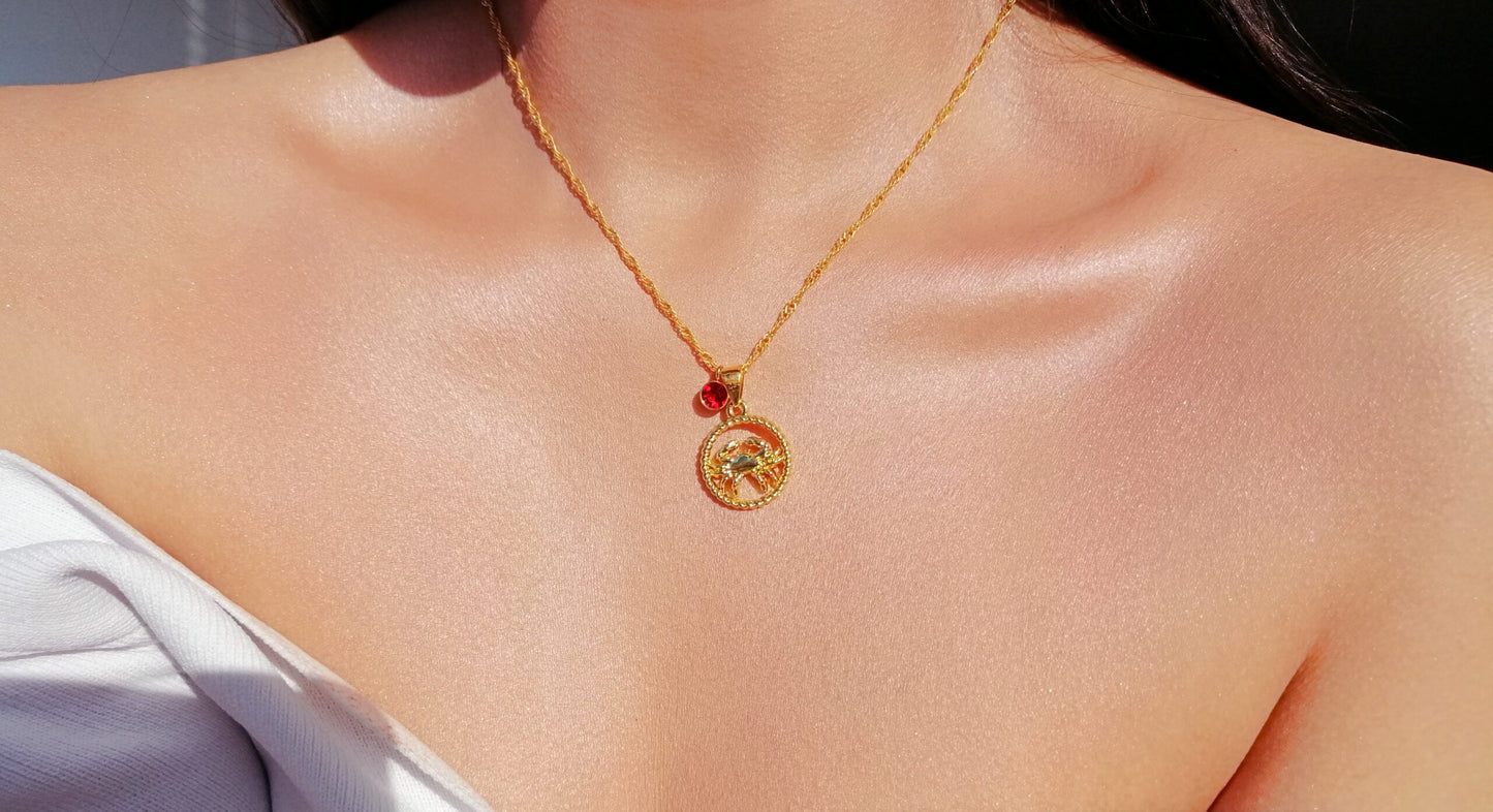 Dainty Gold Zodiac Coin Necklace with Crystal Birthstone — Let the Stars Tell Your Story