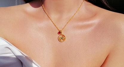 Dainty Gold Zodiac Coin Necklace with Crystal Birthstone — Let the Stars Tell Your Story
