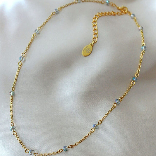 Sky Blue Iridescent Crystal Choker 18K Gold-Plated Chain -  Shimmer softly, shine boldly