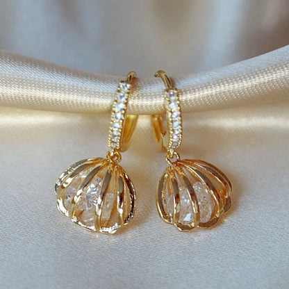 Seashell Hoop Earrings with Cubic Zirconia - Let the sea’s magic shine with every move