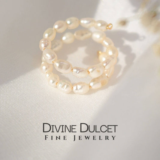 Freshwater Pearl Spiral Ring  18K Gold Plated - Delicate elegance that wraps around your finger