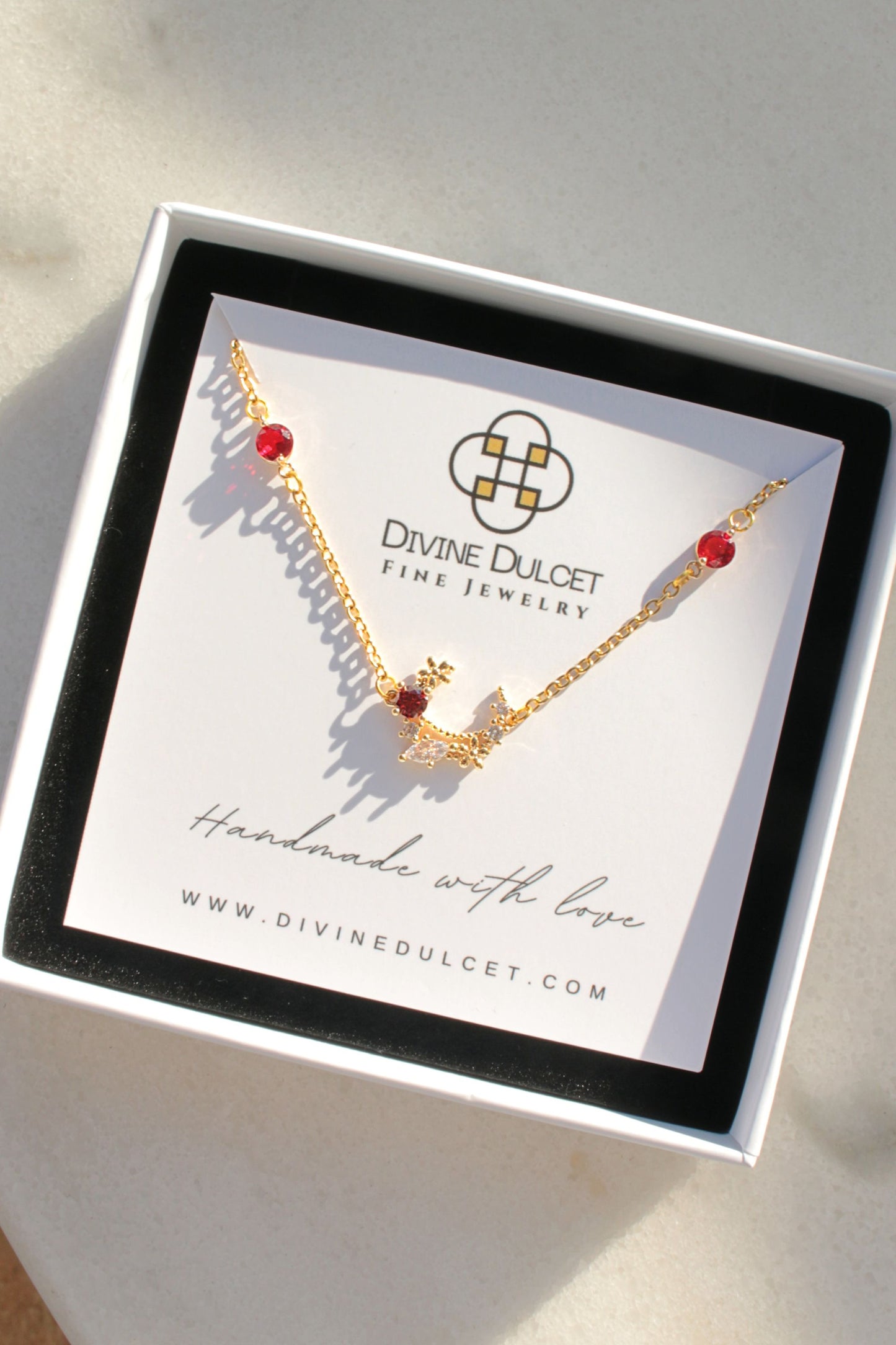 Fairy Garden Necklace 24K Gold-Plated with Red Cubic Zirconia - A dainty touch of magic.