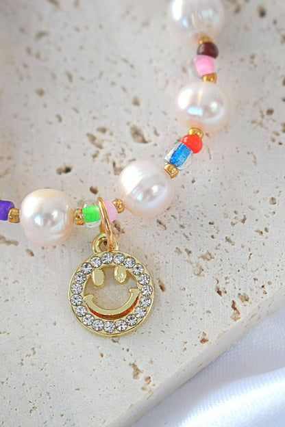 Colourful Pearl & Smiley Charm Choker 24 Karats Gold - A playful blend of elegance and joy