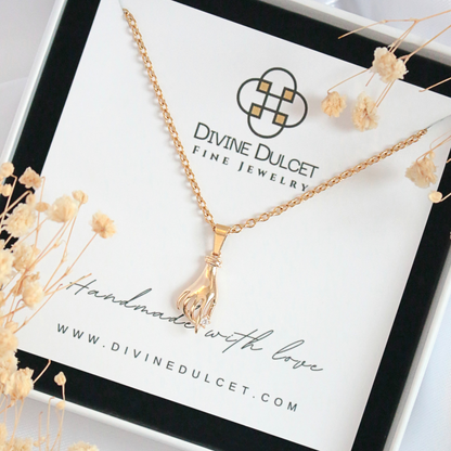 Dainty Hand Pendant Necklace — Sparkling Elegance in 24k Gold Plating