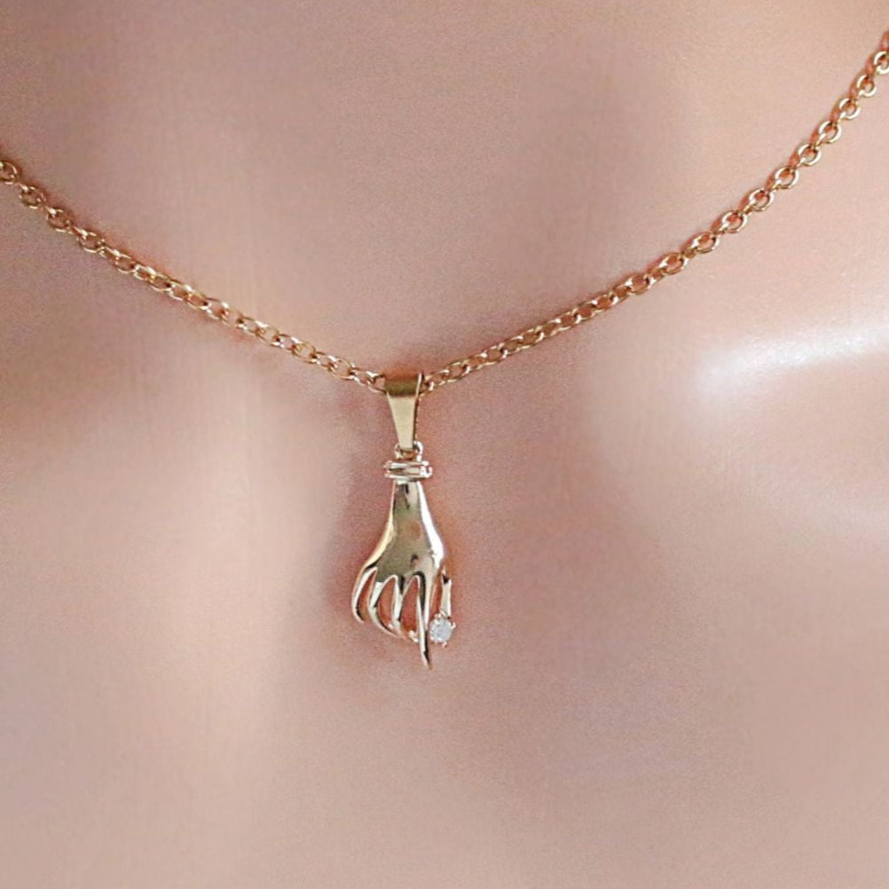 Dainty Hand Pendant Necklace — Sparkling Elegance in 24k Gold Plating