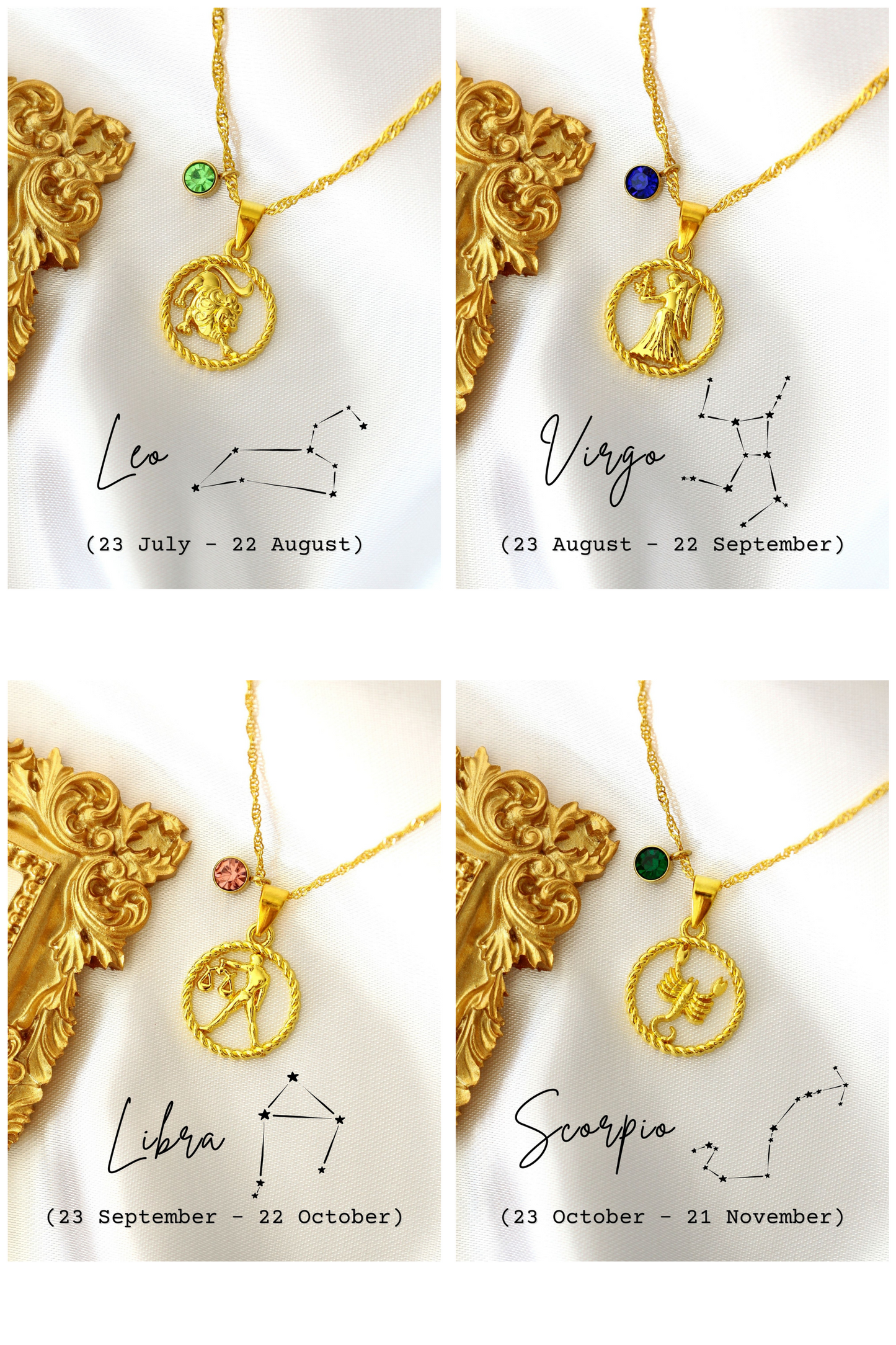 Dainty Gold Zodiac Coin Necklace with Crystal Birthstone — Let the Stars Tell Your Story