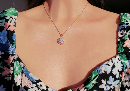 Diamond Sunflower Pendant Necklace 18 Karats Gold Plated - Adds a soft glow to any outfit