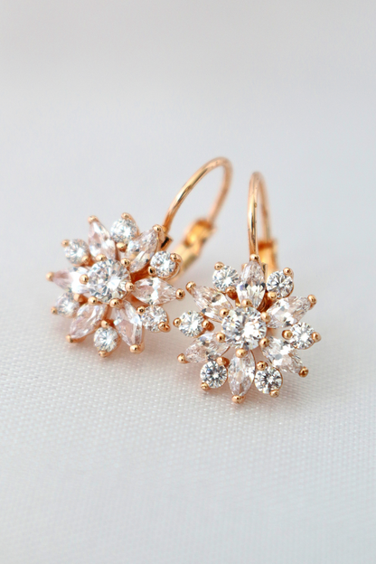 Sunflower Huggie Earrings Rose Gold & Cubic Zirconia -  Blooms of joy for your ears.