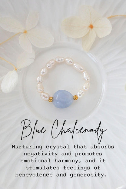 Elastic Rings with Natural Crystals & Freshwater Pearls - Wear your energy, Align your vibe.