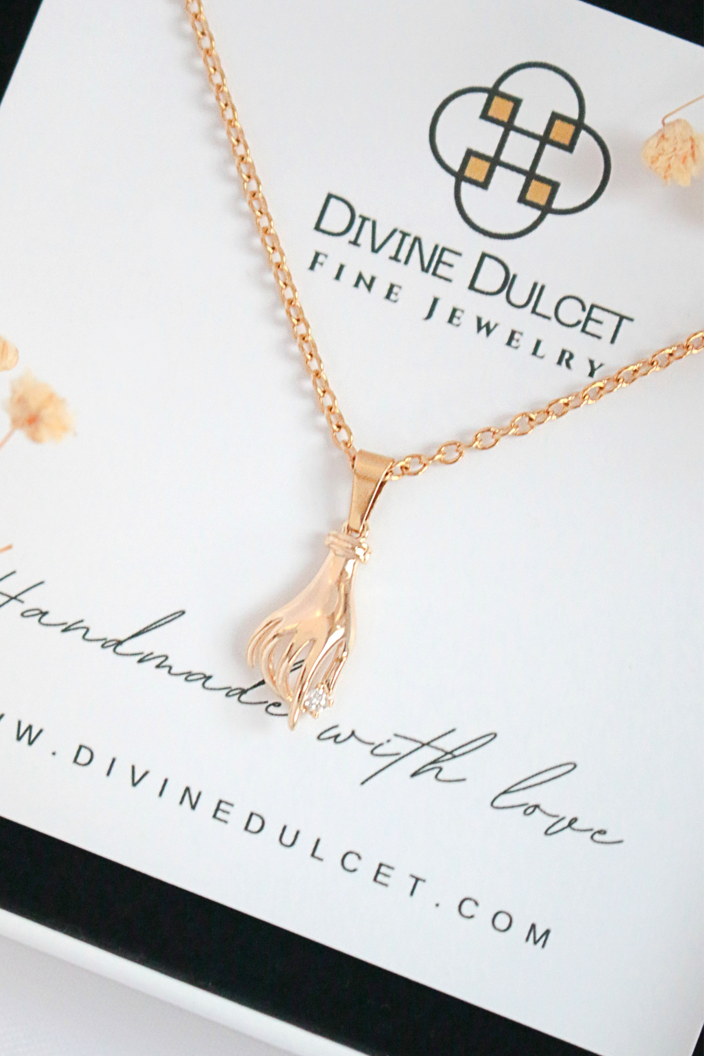 Dainty Hand Pendant Necklace — Sparkling Elegance in 24k Gold Plating